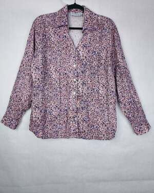 Haris Cotton Button Up Blouse Womens S 100% Linen Abstract Coastal Resort Summer